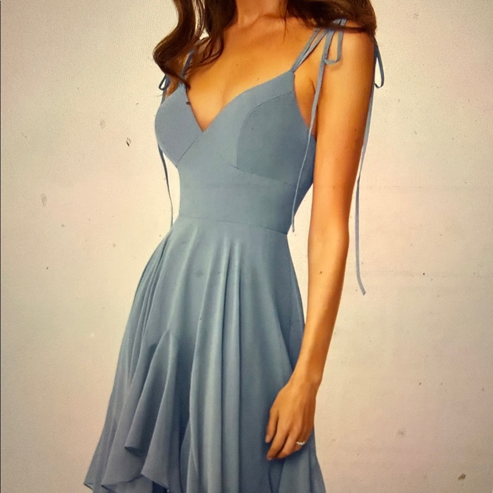 Azazie 1004 - Barbie - Twilight A-Line Bow Chiffon Dress - Steel blue - Picture 9 of 9